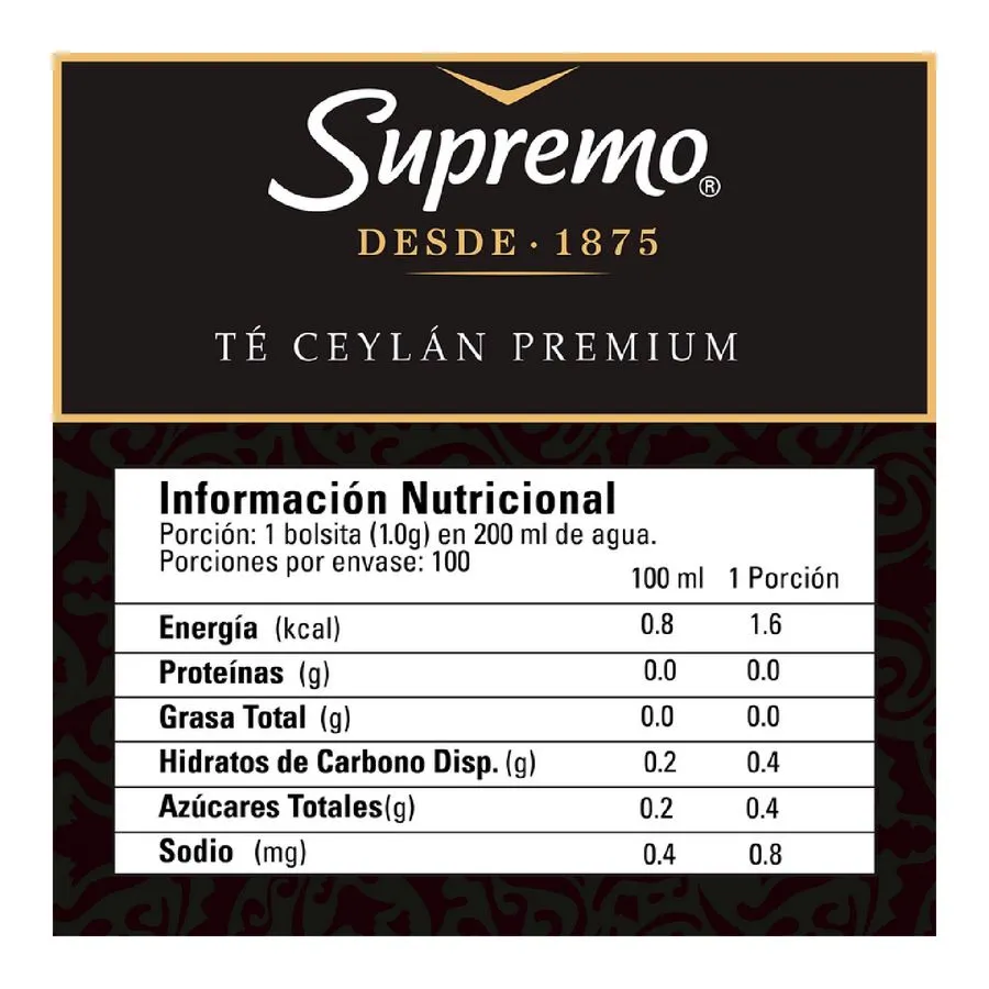 Té Supremo Ceylán Premium | 100 Bolsitas