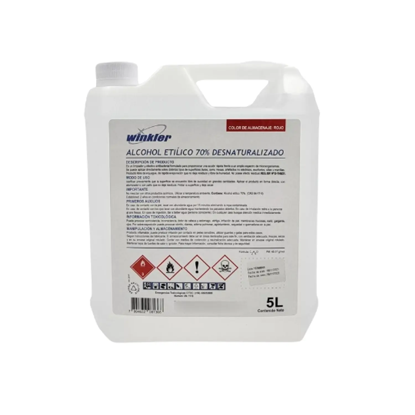 Alcohol Etílico 70% Desinfectante Winkler 5 Lt