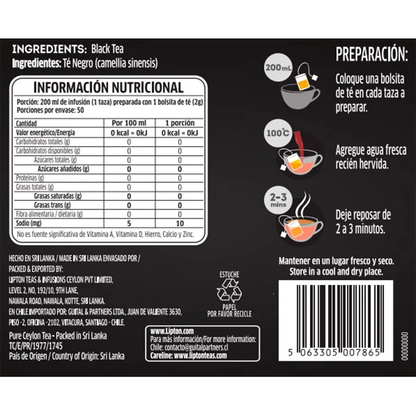 Té Lipton Black Label 100 Bolsas | Intenso