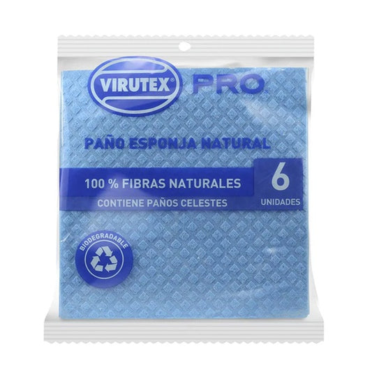 Paño Esponja x6 Virutex Pro | Absorbente Celeste